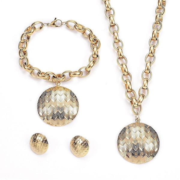PandaHall 304 Stainless Steel Jewelry Sets, Pendant Necklaces & Charm Bracelets & Stud Earrings, Flat Round, Golden, 17.72 inch(45cm), 8-1/4...
PandaHall 304 Stainless Steel Jewelry Sets, Pendant Necklaces & Charm Bracelets & Stud Earrings, Flat Round, Golden, 17.72 inch(45cm), 8-1/4...