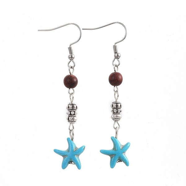 PandaHall Synthetic Turquoise Dangle Earrings, with Natural Sandalwood and Alloy Beads, 304 Stainless Steel Earring Hooks, Starfish/Sea...
PandaHall Synthetic Turquoise Dangle Earrings, with Natural Sandalwood and Alloy Beads, 304 Stainless Steel Earring Hooks, Starfish/Sea...