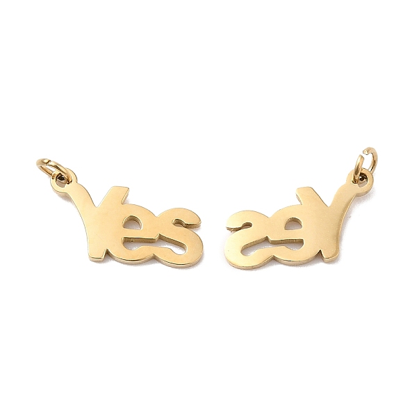 PandaHall Ion Plating(IP) 304 Stainless Steel Charms, Laser Cut, with Jump Ring, Word Yes Charm, Real 14K Gold Plated, 13x6x1mm, Hole: 1.5mm...
PandaHall Ion Plating(IP) 304 Stainless Steel Charms, Laser Cut, with Jump Ring, Word Yes Charm, Real 14K Gold Plated, 13x6x1mm, Hole: 1.5mm...