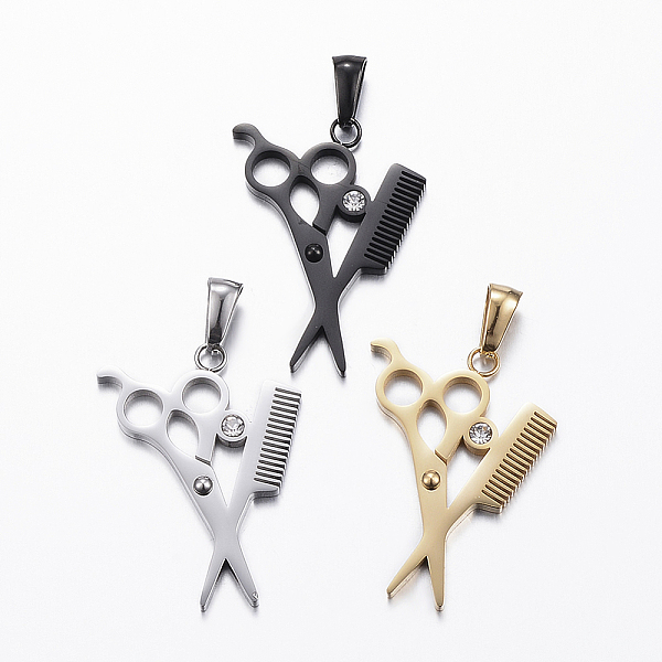 PandaHall 304 Stainless Steel Rhinestone Pendants, Hair scissors, Mixed Color, 30x22x2mm, Hole: 3x7mm Stainless Steel+Rhinestone Multicolor
PandaHall 304 Stainless Steel Rhinestone Pendants, Hair scissors, Mixed Color, 30x22x2mm, Hole: 3x7mm Stainless Steel+Rhinestone Multicolor