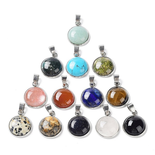 PandaHall Natural & Synthetic Mixed Stone Pendants, Half Round/Dome Charms with Stainless Steel Color Plated 304 Stainless Steel Frame...
PandaHall Natural & Synthetic Mixed Stone Pendants, Half Round/Dome Charms with Stainless Steel Color Plated 304 Stainless Steel Frame...