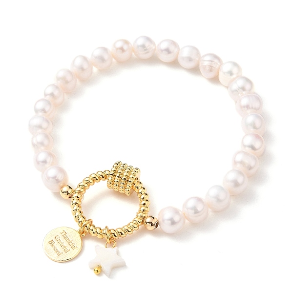 PandaHall Stretch Charm Bracelets, with Natural Pearl Potato Beads, Star Shell Beads and Brass Findings, Flat Round with Word Thankful..., White
PandaHall Stretch Charm Bracelets, with Natural Pearl Potato Beads, Star Shell Beads and Brass Findings, Flat Round with Word Thankful..., White
