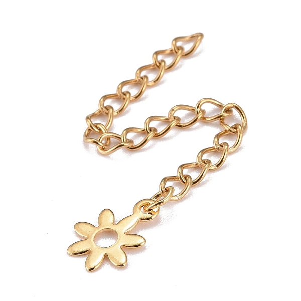 PandaHall 304 Stainless Steel Chain Extender, Curb Chain, with 202 Stainless Steel Charms, Flower, Golden, 63mm, Link: 3.7x3x0.5mm, Flower...
PandaHall 304 Stainless Steel Chain Extender, Curb Chain, with 202 Stainless Steel Charms, Flower, Golden, 63mm, Link: 3.7x3x0.5mm, Flower...