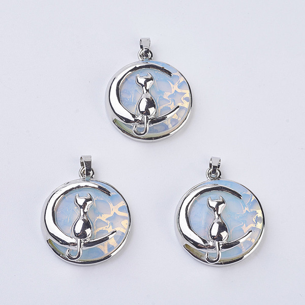 PandaHall Opalite Kitten Pendants, with Brass Findings, Flat Round with Cat & Crescent Moon Shape, Platinum, 32x27.5x10mm, Hole: 5x7mm...
PandaHall Opalite Kitten Pendants, with Brass Findings, Flat Round with Cat & Crescent Moon Shape, Platinum, 32x27.5x10mm, Hole: 5x7mm...