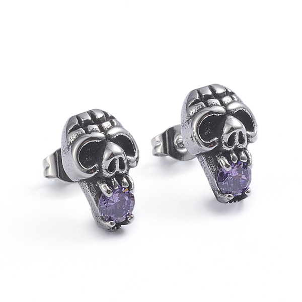 PandaHall Retro 304 Stainless Steel Stud Earrings, with Cubic Zirconia and Ear Nuts, Skull, Antique Silver, 14x9mm, Pin: 0.6mm 304 Stainless..., Purple
PandaHall Retro 304 Stainless Steel Stud Earrings, with Cubic Zirconia and Ear Nuts, Skull, Antique Silver, 14x9mm, Pin: 0.6mm 304 Stainless..., Purple