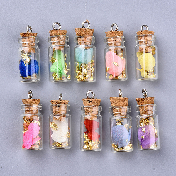 PandaHall Glass Wishing Bottle Pendant Decorations, with Dried Flower & Chip Gemstones inside, Cork Stopper and Platinum Iron Screw Eye Pin..., Multicolor
PandaHall Glass Wishing Bottle Pendant Decorations, with Dried Flower & Chip Gemstones inside, Cork Stopper and Platinum Iron Screw Eye Pin..., Multicolor