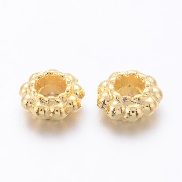 PandaHall Tibetan Style Alloy Spacer Beads, Lead Free & Cadmium Free, Flower, Golden, 6x3mm, Hole: 2.5mm Alloy Flower
PandaHall Tibetan Style Alloy Spacer Beads, Lead Free & Cadmium Free, Flower, Golden, 6x3mm, Hole: 2.5mm Alloy Flower