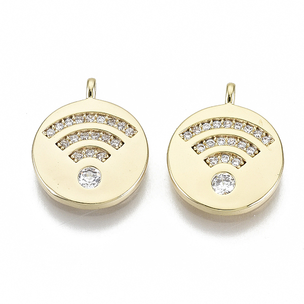 PandaHall Brass Micro Pave Cubic Zirconia Charms, Nickel Free, Flat Round with WIFI Pattern, Clear, Real 18K Gold Plated, 15x12x2mm, Hole...
PandaHall Brass Micro Pave Cubic Zirconia Charms, Nickel Free, Flat Round with WIFI Pattern, Clear, Real 18K Gold Plated, 15x12x2mm, Hole...