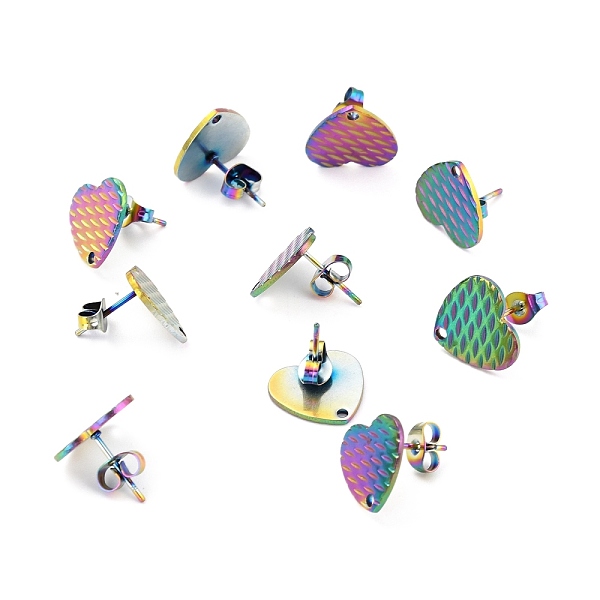 PandaHall Ion Plating(IP) 304 Stainless Steel Stud Earring Findings, with Ear Nuts, Textured Heart, Rainbow Color, 12x13mm, Hole: 1.5mm, Pin...
PandaHall Ion Plating(IP) 304 Stainless Steel Stud Earring Findings, with Ear Nuts, Textured Heart, Rainbow Color, 12x13mm, Hole: 1.5mm, Pin...