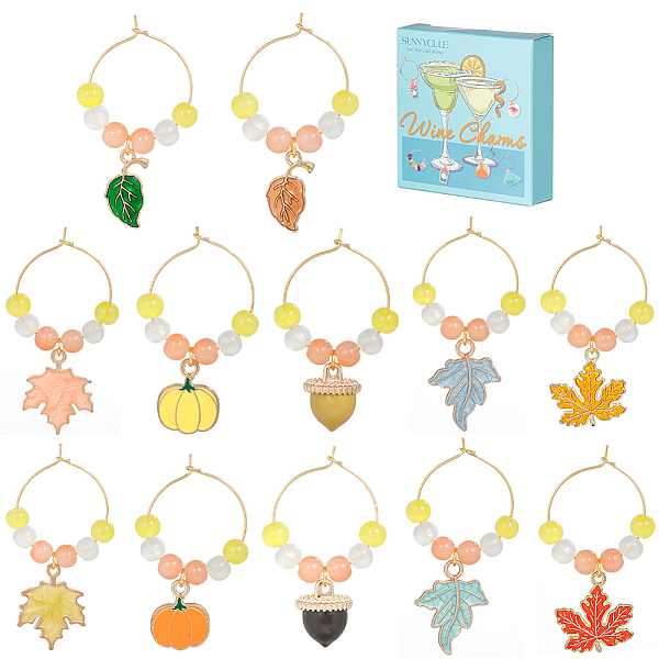 PandaHall Autumn Theme Alloy Enamel with Glass Wine Glass Charms, with Brass Hoop Earring Findings, Leaf/Pumpkin/Pine Cone, Mixed Color..., Multicolor
PandaHall Autumn Theme Alloy Enamel with Glass Wine Glass Charms, with Brass Hoop Earring Findings, Leaf/Pumpkin/Pine Cone, Mixed Color..., Multicolor