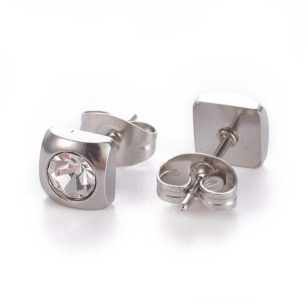 PandaHall 304 Stainless Steel Rhinestone Stud Earrings, with Ear Nuts/Earring Back, Square, Stainless Steel Color, 6x6mm, Pin: 0.8mm..., Clear
PandaHall 304 Stainless Steel Rhinestone Stud Earrings, with Ear Nuts/Earring Back, Square, Stainless Steel Color, 6x6mm, Pin: 0.8mm..., Clear