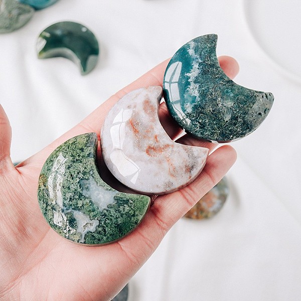 PandaHall Natural Moss Agate Display Decorations, for Home Office Desk, Moon, 50~60mm Moss Agate Moon
PandaHall Natural Moss Agate Display Decorations, for Home Office Desk, Moon, 50~60mm Moss Agate Moon