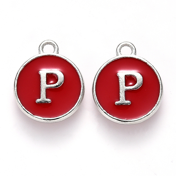 PandaHall Platinum Plated Alloy Enamel Charms, Cadmium Free & Lead Free, Enamelled Sequins, Flat Round with Letter, Letter.P, 14x12x2mm..., Red
PandaHall Platinum Plated Alloy Enamel Charms, Cadmium Free & Lead Free, Enamelled Sequins, Flat Round with Letter, Letter.P, 14x12x2mm..., Red