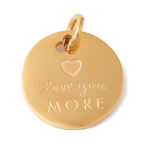 PandaHall Ion Plating(IP) 304 Stainless Steel Pendants, with Jump Ring, Flat Round with Word Love You More, Golden, 22x18x2mm, Hole: 5mm 304...
PandaHall Ion Plating(IP) 304 Stainless Steel Pendants, with Jump Ring, Flat Round with Word Love You More, Golden, 22x18x2mm, Hole: 5mm 304...