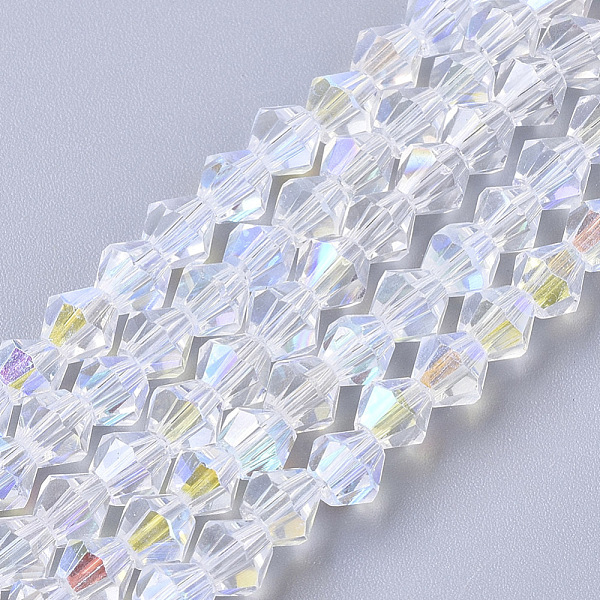 PandaHall Electroplate Glass Beads Strands, AB Color Half Plated, Faceted, Bicone, Clear AB, 4x4mm, Hole: 0.8mm, about 86~90pcs/strand..., White
PandaHall Electroplate Glass Beads Strands, AB Color Half Plated, Faceted, Bicone, Clear AB, 4x4mm, Hole: 0.8mm, about 86~90pcs/strand..., White