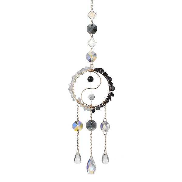 PandaHall Yin-yang Glass Pendant Decorations, Natural Howlite and Natural Black Onyx Beads, with Eco-Friendly Copper Wire, Golden, 326mm...
PandaHall Yin-yang Glass Pendant Decorations, Natural Howlite and Natural Black Onyx Beads, with Eco-Friendly Copper Wire, Golden, 326mm...
