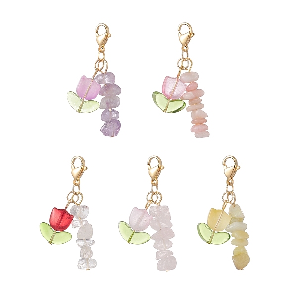 PandaHall Chip Natural Gemstone Pendant Decoraiton, with Handmade Lampwork Beads and 304 Stainless Steel Lobster Claw Clasps, Tulip, 45~47mm...
PandaHall Chip Natural Gemstone Pendant Decoraiton, with Handmade Lampwork Beads and 304 Stainless Steel Lobster Claw Clasps, Tulip, 45~47mm...