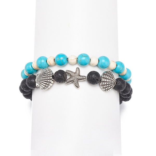 PandaHall 2Pcs 2 Style Natural Lava Rock & Synthetic Turquoise Round Beaded Stretch Bracelets Set, Alloy Shell & Starfish Bracelets for...
PandaHall 2Pcs 2 Style Natural Lava Rock & Synthetic Turquoise Round Beaded Stretch Bracelets Set, Alloy Shell & Starfish Bracelets for...