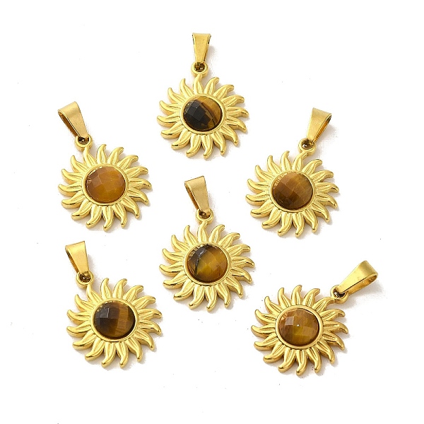 PandaHall Natural Tiger Eye Faceted Sun Pendants, Golden Tone 304 Stainless Steel Charms, 18x15.5x4.5mm, Hole: 6x3mm Tiger Eye Sun
PandaHall Natural Tiger Eye Faceted Sun Pendants, Golden Tone 304 Stainless Steel Charms, 18x15.5x4.5mm, Hole: 6x3mm Tiger Eye Sun