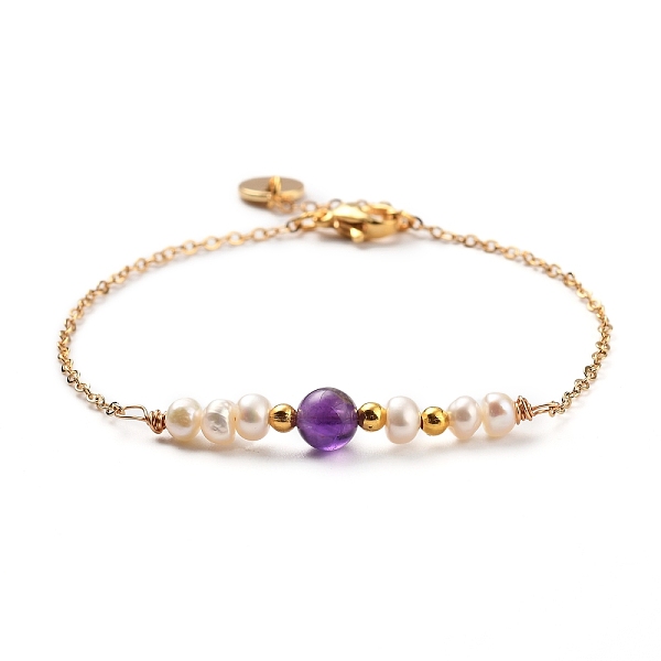 PandaHall Natural Amethyst Beaded Bracelets, with Natural Pearl Beads, Brass Cable Chains & Beads & Charms, 304 Stainless Steel Lobster Claw...
PandaHall Natural Amethyst Beaded Bracelets, with Natural Pearl Beads, Brass Cable Chains & Beads & Charms, 304 Stainless Steel Lobster Claw...