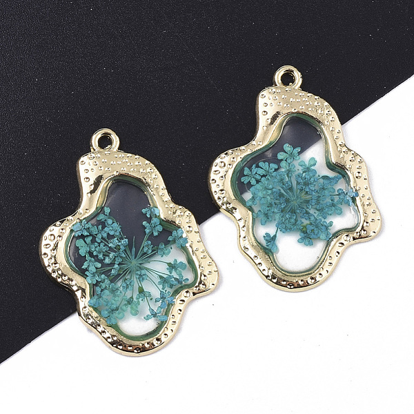 PandaHall Epoxy Resin Pendants, with Dried Flower Inside and Light Gold Plated Alloy Open Back Bezel, Nuggets, Dark Turquoise, 35x26x1.5mm..., Cyan
PandaHall Epoxy Resin Pendants, with Dried Flower Inside and Light Gold Plated Alloy Open Back Bezel, Nuggets, Dark Turquoise, 35x26x1.5mm..., Cyan