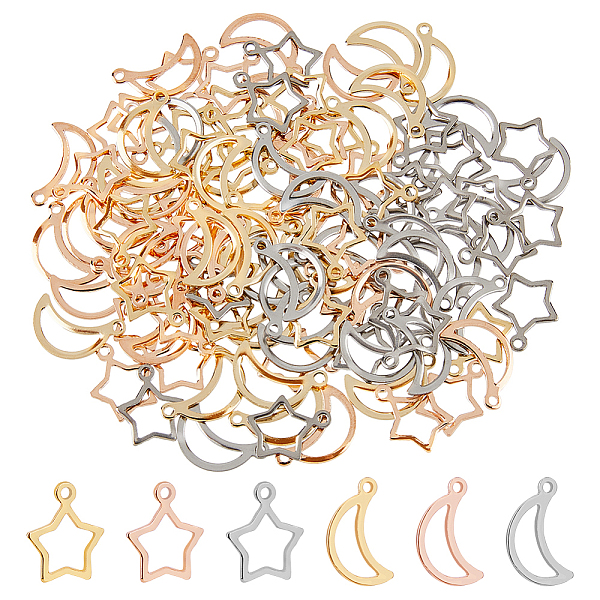 PandaHall DICOSMETIC 120Pcs 6 Style 304 Stainless Steel Pendants, Moon/Star, Mixed Color, 12.8~15x9~11x0.8~1mm, Hole: 1~1.2mm, 20pcs/style...
PandaHall DICOSMETIC 120Pcs 6 Style 304 Stainless Steel Pendants, Moon/Star, Mixed Color, 12.8~15x9~11x0.8~1mm, Hole: 1~1.2mm, 20pcs/style...