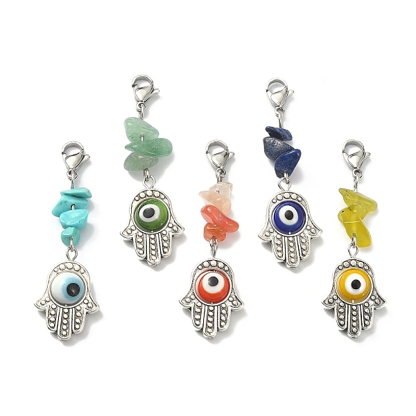 PandaHall Hamsa Hand with Evil Eye Lampwork & Alloy Pendant Decoration, with Gemstone Chips and 304 Stainless Steel Lobster Claw Clasps...
PandaHall Hamsa Hand with Evil Eye Lampwork & Alloy Pendant Decoration, with Gemstone Chips and 304 Stainless Steel Lobster Claw Clasps...
