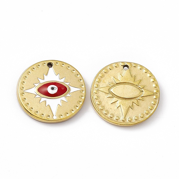 PandaHall Vacuum Plating 201 Stainless Steel Pendant, with Enamel, Real 18K Gold Plated, Flat Round with Evil Eye Charm, FireBrick, 18x2.7mm..., Red
PandaHall Vacuum Plating 201 Stainless Steel Pendant, with Enamel, Real 18K Gold Plated, Flat Round with Evil Eye Charm, FireBrick, 18x2.7mm..., Red