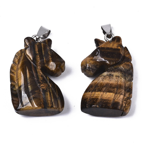 PandaHall Carved Natural Tiger Eye Pendants, with Stainless Steel Bails, Unicorn, Stainless Steel Color, 38~41x11~14x24~25mm, Hole: 9x4mm...
PandaHall Carved Natural Tiger Eye Pendants, with Stainless Steel Bails, Unicorn, Stainless Steel Color, 38~41x11~14x24~25mm, Hole: 9x4mm...