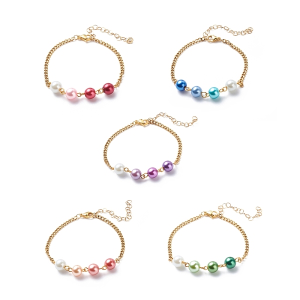 PandaHall Glass Pearls Link Bracelet with 304 Stainless Steel Curb Chains for Women, Mixed Color, 7-1/4 inch(18.5cm) Glass Multicolor
PandaHall Glass Pearls Link Bracelet with 304 Stainless Steel Curb Chains for Women, Mixed Color, 7-1/4 inch(18.5cm) Glass Multicolor