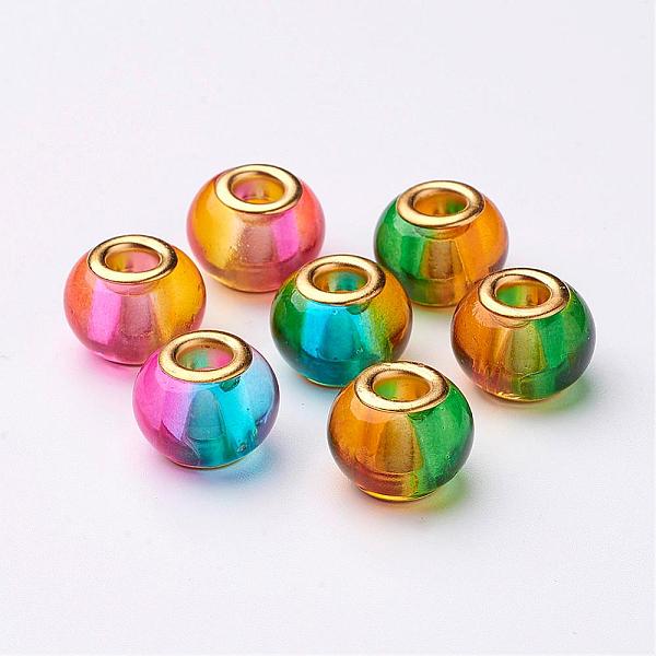 PandaHall Spray Painted Two Tone Glass European Beads, with Brass Cores, Large Hole Beads, Rondelle, Golden, Mixed Color, 15x12mm, Hole: 5mm..., Multicolor
PandaHall Spray Painted Two Tone Glass European Beads, with Brass Cores, Large Hole Beads, Rondelle, Golden, Mixed Color, 15x12mm, Hole: 5mm..., Multicolor