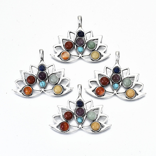 PandaHall Natural Mixed Gemstone Pendants, with Antique Silver Brass Findings, Dyed, Mixed Dyed and Undyed, Lotus Flower, 39x49x7mm, Hole...
PandaHall Natural Mixed Gemstone Pendants, with Antique Silver Brass Findings, Dyed, Mixed Dyed and Undyed, Lotus Flower, 39x49x7mm, Hole...