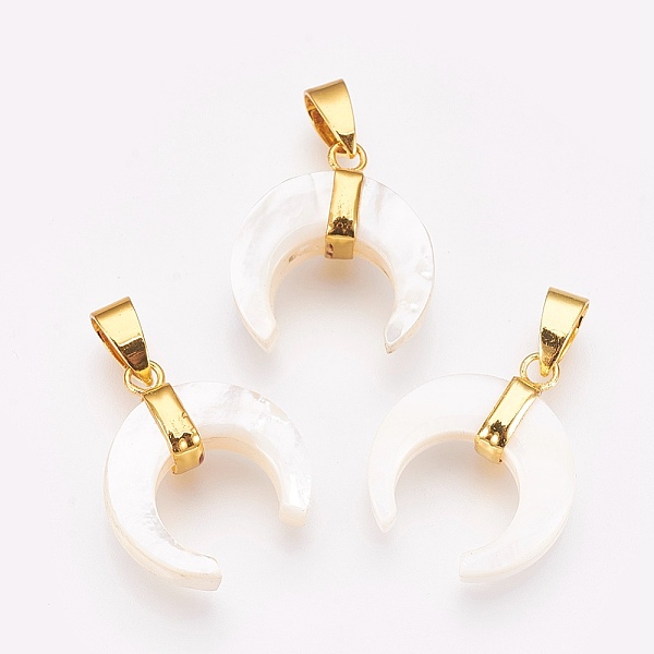 PandaHall Natural White Shell Mother of Pearl Shell Pendants, with Brass Findings, Double Horn/Crescent Moon, Golden, 22~23x20x6.5~8mm, Hole...
PandaHall Natural White Shell Mother of Pearl Shell Pendants, with Brass Findings, Double Horn/Crescent Moon, Golden, 22~23x20x6.5~8mm, Hole...