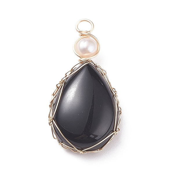 PandaHall Natural Obsidian Copper Wire Wrapped Pendants, with Grade A Natural Cultured Freshwater Pearl, Real 18K Gold Plated, Teardrop...
PandaHall Natural Obsidian Copper Wire Wrapped Pendants, with Grade A Natural Cultured Freshwater Pearl, Real 18K Gold Plated, Teardrop...