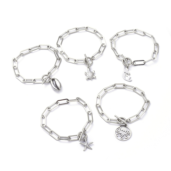 PandaHall 304 Stainless Steel Charm Bracelets, with 304 Stainless Steel Cable Chains, Mixed Shapes, Stainless Steel Color, 7-1/2 inch(19cm)...
PandaHall 304 Stainless Steel Charm Bracelets, with 304 Stainless Steel Cable Chains, Mixed Shapes, Stainless Steel Color, 7-1/2 inch(19cm)...