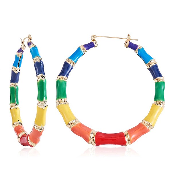 PandaHall Enamel Bamboo Big Hoop Earrings, Gold Plated Alloy Jewelry for Women, Colorful, 73mm, Pin: 0.8mm Alloy Ring
PandaHall Enamel Bamboo Big Hoop Earrings, Gold Plated Alloy Jewelry for Women, Colorful, 73mm, Pin: 0.8mm Alloy Ring