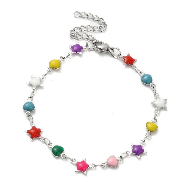 PandaHall 304 Stainless Steel Heart & Star Link Chain Bracelet, with Enamel, Colorful, 6-3/4 inch(17.3cm) 304 Stainless Steel
PandaHall 304 Stainless Steel Heart & Star Link Chain Bracelet, with Enamel, Colorful, 6-3/4 inch(17.3cm) 304 Stainless Steel