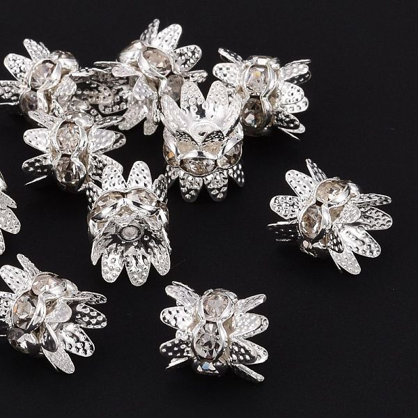 PandaHall Brass Rhinestone Bead Caps, Cap Spacer, Flower, Silver Color Plated, Clear, Size: about 8mm in diameter, 9mm thick, hole: 0.8mm...
PandaHall Brass Rhinestone Bead Caps, Cap Spacer, Flower, Silver Color Plated, Clear, Size: about 8mm in diameter, 9mm thick, hole: 0.8mm...