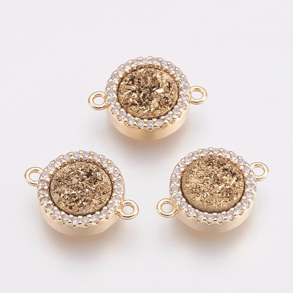 PandaHall Natural Druzy Agate Links connectors, with Brass Finding and Cubic Zirconia, Flat Round, Golden, Golden Plated, 15.5~16x11x4mm..., Clear
PandaHall Natural Druzy Agate Links connectors, with Brass Finding and Cubic Zirconia, Flat Round, Golden, Golden Plated, 15.5~16x11x4mm..., Clear