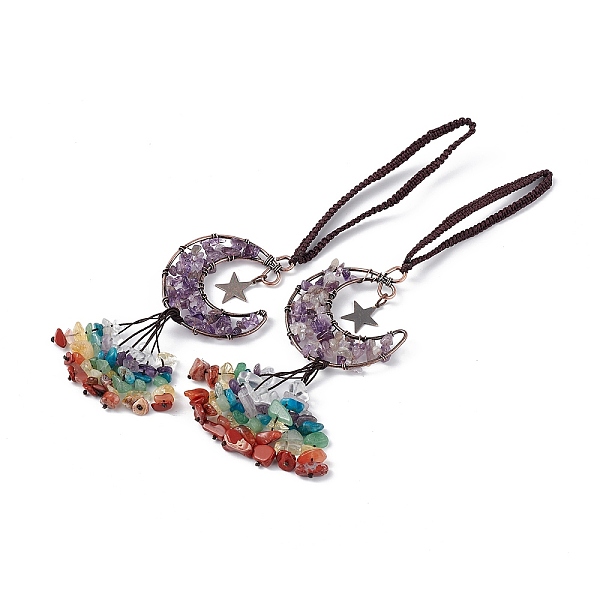PandaHall Natural Amethyst Moon with Mixed Gemstone Chips Tassel Pendant Decorations, with Rack Plating Red Copper Plated Brass Findings...
PandaHall Natural Amethyst Moon with Mixed Gemstone Chips Tassel Pendant Decorations, with Rack Plating Red Copper Plated Brass Findings...