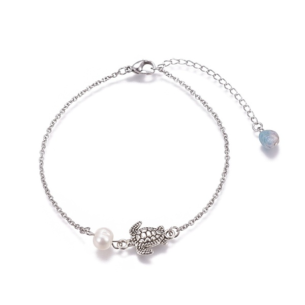 PandaHall Stainless Steel Link Anklets, with Pearl Beads, Natural Aquamarine Beads and Alloy Findings, Sea Turtle, Antique Silver &...
PandaHall Stainless Steel Link Anklets, with Pearl Beads, Natural Aquamarine Beads and Alloy Findings, Sea Turtle, Antique Silver &...