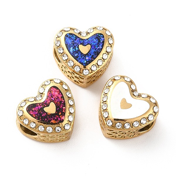 PandaHall 304 Stainless Steel European Beads, Large Hole Beads, with Rhinestone and Enamel, Heart with Heart, Mixed Color, Golden..., Multicolor
PandaHall 304 Stainless Steel European Beads, Large Hole Beads, with Rhinestone and Enamel, Heart with Heart, Mixed Color, Golden..., Multicolor