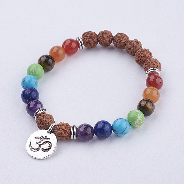 PandaHall Yoga Chakra Jewelry, Gemstone and Bodhi Wood Stretch Charm Bracelets, with Tibetan Style Alloy Pendant, Om Symbol, 51mm, about...
PandaHall Yoga Chakra Jewelry, Gemstone and Bodhi Wood Stretch Charm Bracelets, with Tibetan Style Alloy Pendant, Om Symbol, 51mm, about...