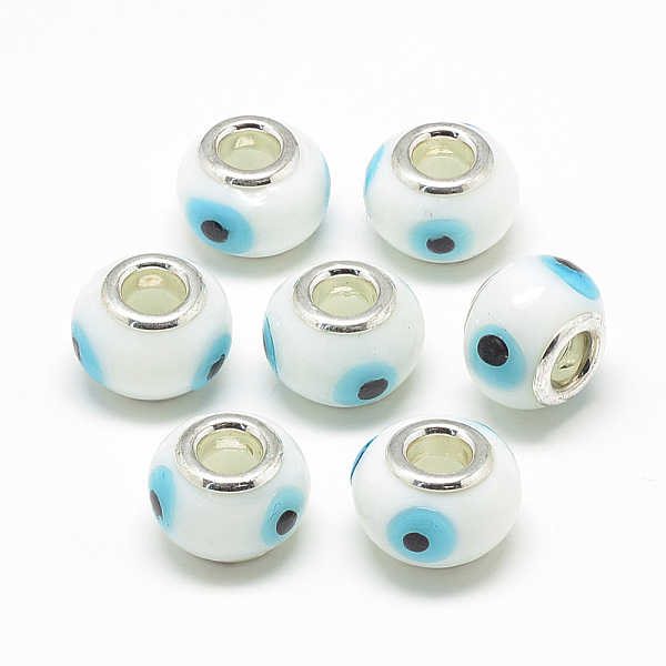 PandaHall Handmade Evil Eye Lampwork European Beads, with Brass Double Cores, Large Hole Beads, Rondelle, Platinum, White, 14~15x10~11mm...
PandaHall Handmade Evil Eye Lampwork European Beads, with Brass Double Cores, Large Hole Beads, Rondelle, Platinum, White, 14~15x10~11mm...
