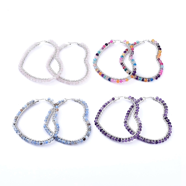PandaHall 201 Stainless Steel Hoop Earrings, Beaded Hoop Earrings, with Natural Gemstone Beads, Heart, 72x63x4.5mm, Pin: 1x0.6mm Mixed Stone...
PandaHall 201 Stainless Steel Hoop Earrings, Beaded Hoop Earrings, with Natural Gemstone Beads, Heart, 72x63x4.5mm, Pin: 1x0.6mm Mixed Stone...
