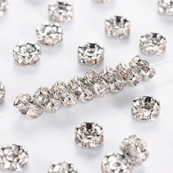 PandaHall Brass Rhinestone Spacer Beads, Grade AAA, Wavy Edge, Nickel Free, Platinum Metal Color, Rondelle, Crystal, 4x2mm, Hole: 1mm..., Clear
PandaHall Brass Rhinestone Spacer Beads, Grade AAA, Wavy Edge, Nickel Free, Platinum Metal Color, Rondelle, Crystal, 4x2mm, Hole: 1mm..., Clear