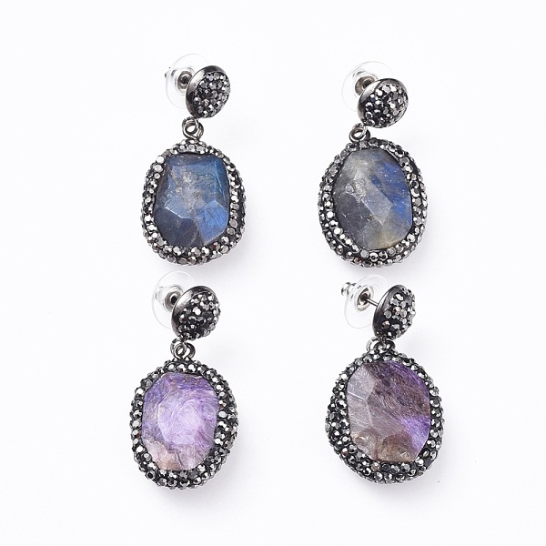 PandaHall Natural Gemstone Dangle Stud Earrings, with Polymer Clay Rhinestone and Brass Findings, Brass & Plastic Ear Nuts, Oval, 40~41mm...
PandaHall Natural Gemstone Dangle Stud Earrings, with Polymer Clay Rhinestone and Brass Findings, Brass & Plastic Ear Nuts, Oval, 40~41mm...