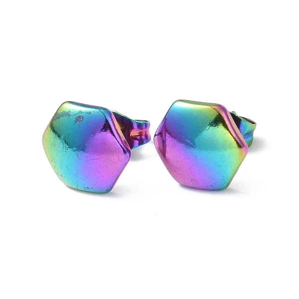 PandaHall Ion Plating(IP) 304 Stainless Steel Hexagon Stud Earrings for Women, Rainbow Color, 9x10mm, Pin: 0.8mm 304 Stainless Steel Hexagon
PandaHall Ion Plating(IP) 304 Stainless Steel Hexagon Stud Earrings for Women, Rainbow Color, 9x10mm, Pin: 0.8mm 304 Stainless Steel Hexagon