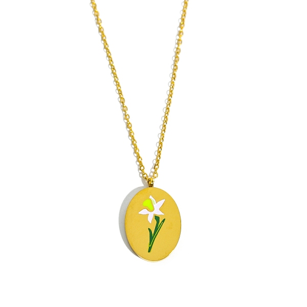PandaHall Birth Month Flower Style Titanium Steel Oval Pendant Necklace, Golden, March Daffodil, 15.75 inch(40cm) Titanium Steel March...
PandaHall Birth Month Flower Style Titanium Steel Oval Pendant Necklace, Golden, March Daffodil, 15.75 inch(40cm) Titanium Steel March...