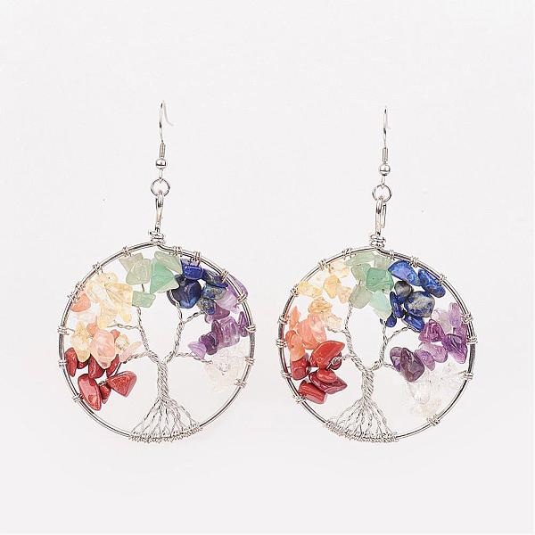 PandaHall Brass Gemstone Dangle Earrings, 304 Stainless Steel Earring Hooks, Flat Round with Tree of Life, 85mm, Pin: 0.6mm Mixed Stone..., Multicolor
PandaHall Brass Gemstone Dangle Earrings, 304 Stainless Steel Earring Hooks, Flat Round with Tree of Life, 85mm, Pin: 0.6mm Mixed Stone..., Multicolor